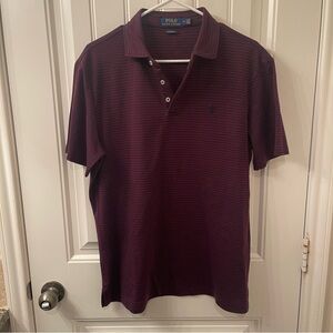 Polo Ralph Lauren Men's Medium Maroon Navy Striped Polo Shirt Pony Classic Fit